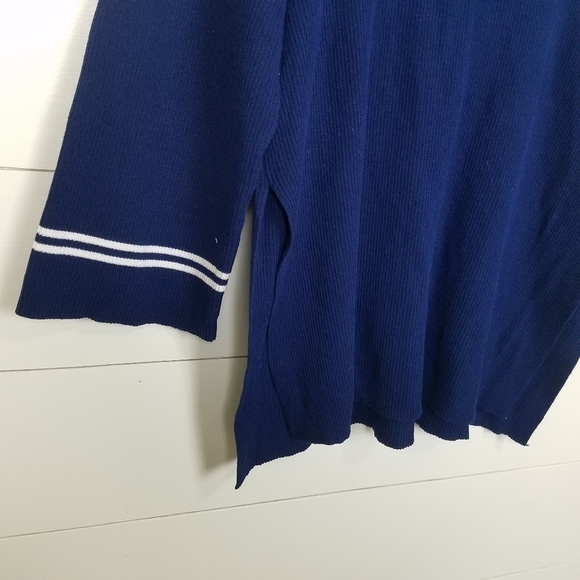 Boutique Navy White Boatneck Split Hem Sweater M - Picture 5 of 6